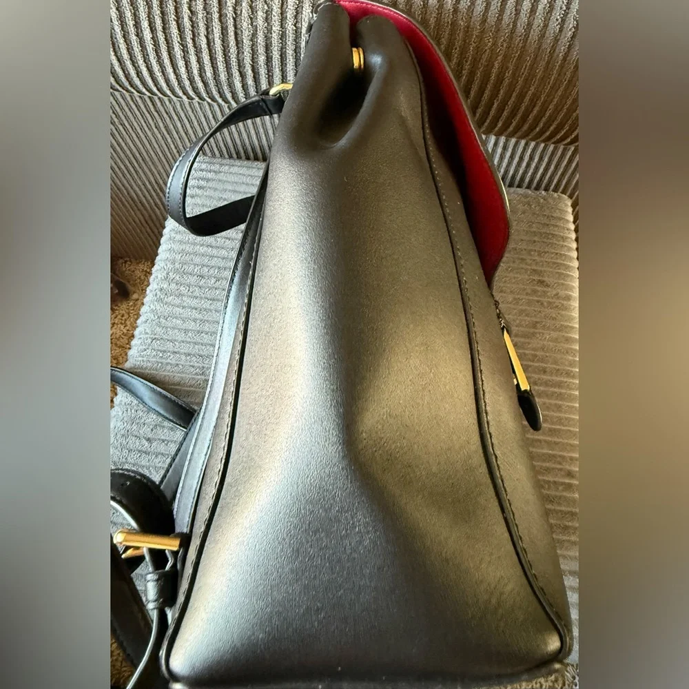 VTG Ralph Lauren Dryden Ellen Black Leather Backpack Bag Red Interior